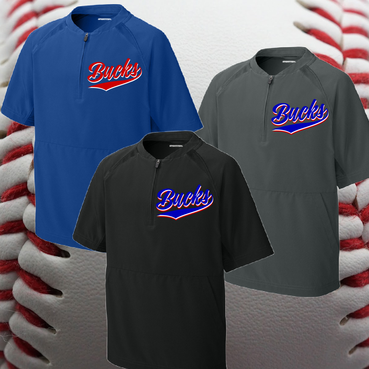 Bay Area Bucks - Swish Logo 1/2 Zip Short Sleeve Baseball Jacket (Youth & Adult)