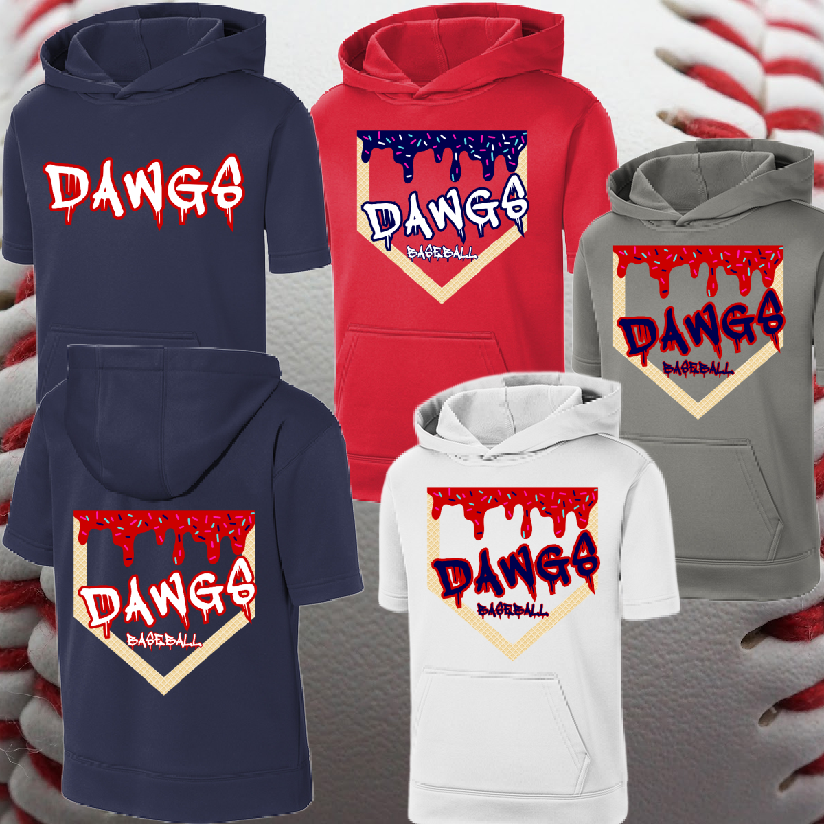Saginaw Bay Riverdawgs - Homeplate Ice Cream Drip SHORT Sleeve Performance Hoodie