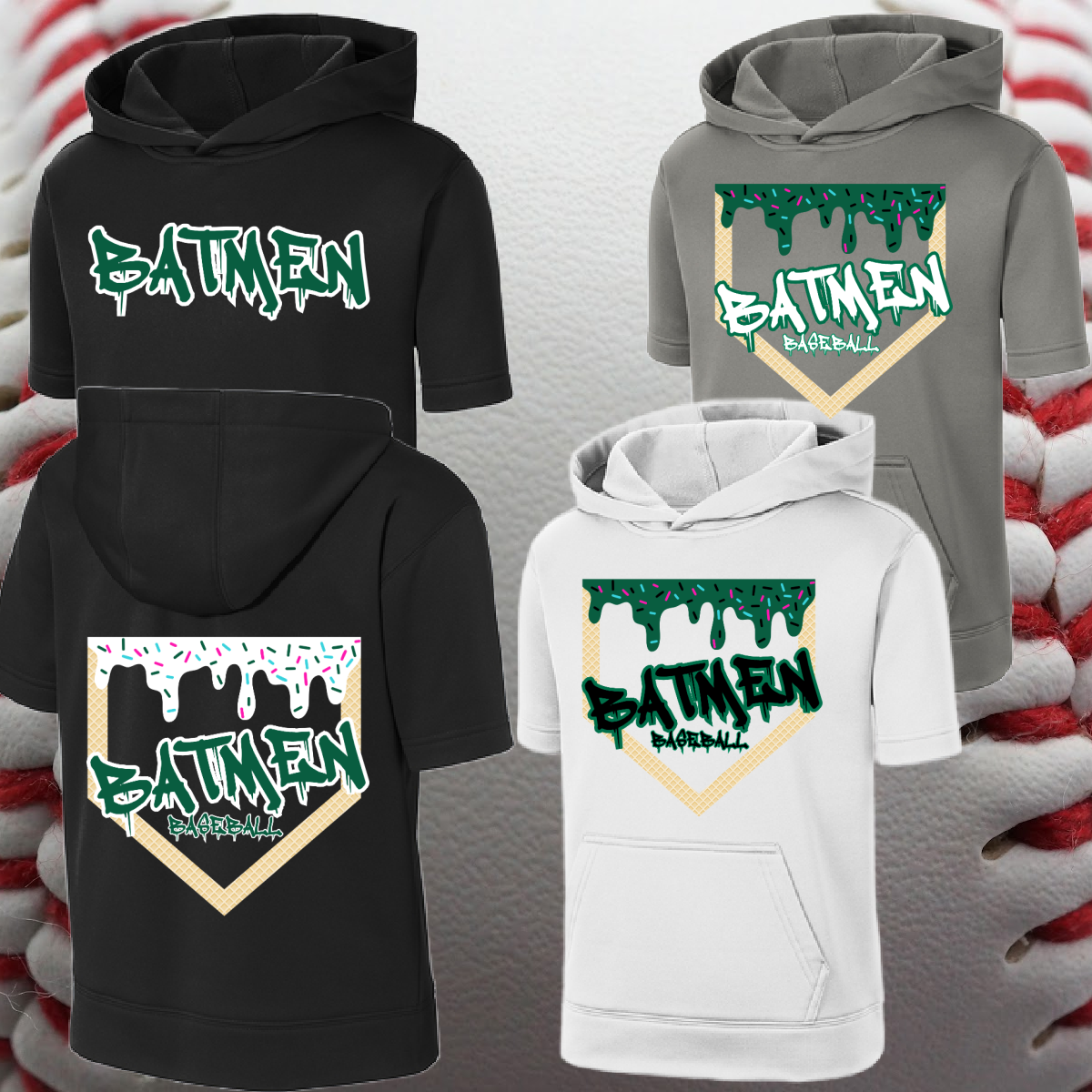 Michigan Batmen - Homeplate Ice Cream Drip SHORT Sleeve Performance Hoodie