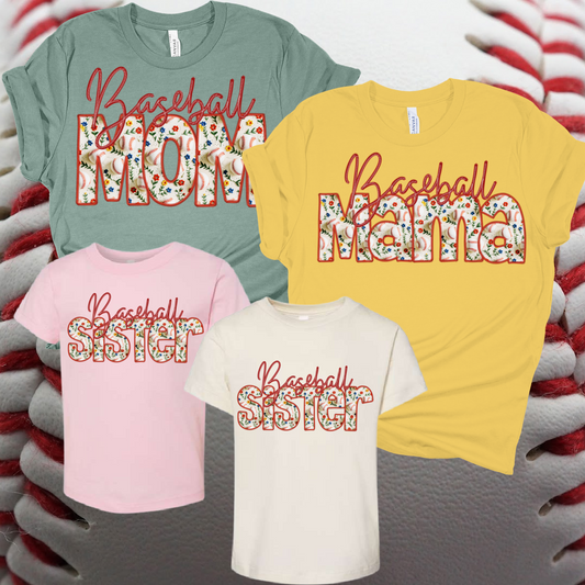 Baseball Mom/Mama/Sister Faux Embroidery Tee (Youth & Adult)