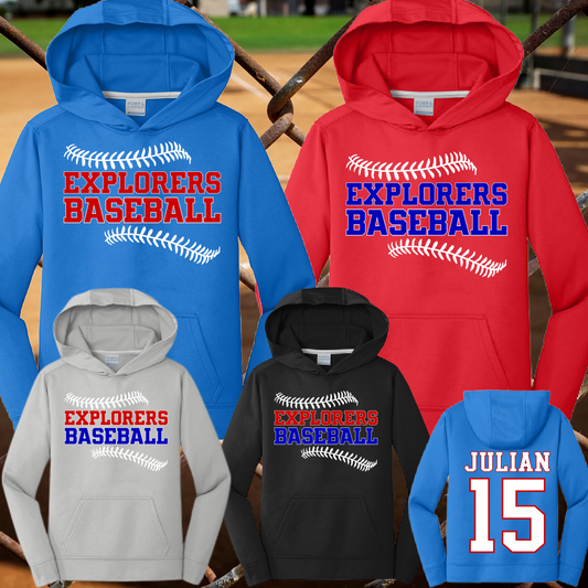 Midland Explorers - Stitches Logo Performance Hoodie (Youth & Adult)