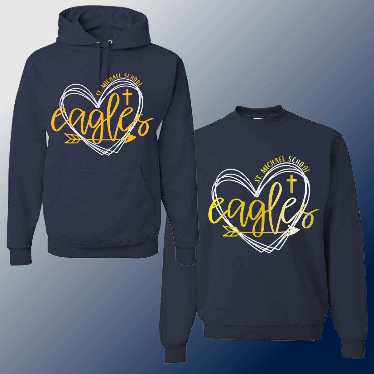 St. Michael Eagles  - Navy Heart Basic Sweatshirt (Youth & Adult) - MADE TO ORDER/TWO WEEKS