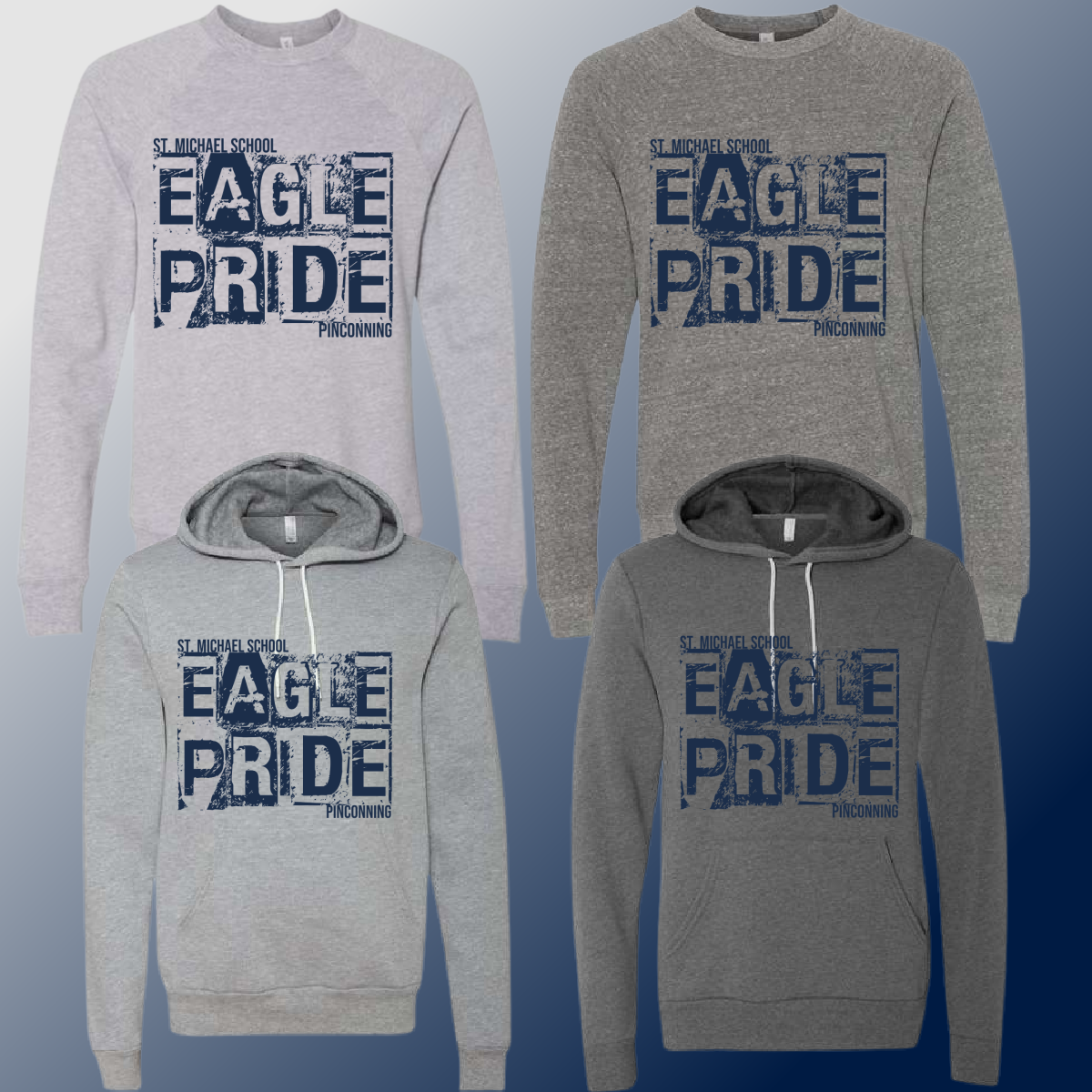 St. Michael Eagles  - Gray Distressed Block Premium Sweatshirt (Youth & Adult) - MADE TO ORDER/TWO WEEKS