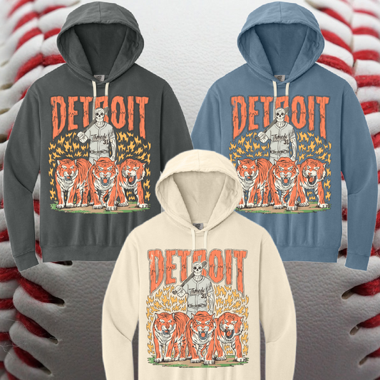 Detroit Baseball Skeleton Comfort Colors Hoodie (Adult)