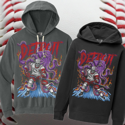 Detroit Hockey Skeleton Comfort Colors Hoodie (Youth & Adult)