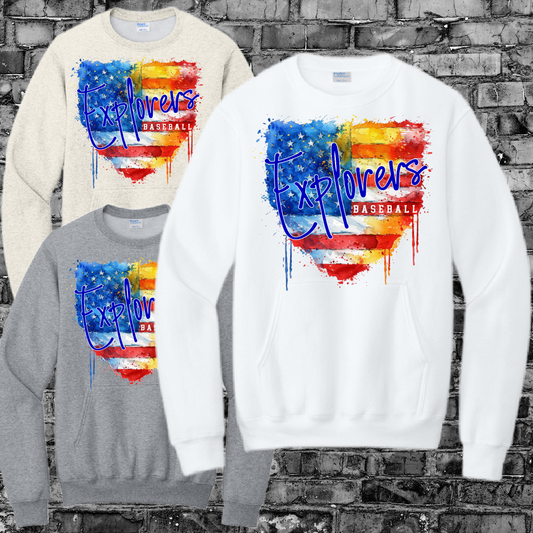 Midland Explorers - Watercolor Homeplate Pocketed Crewneck (Adult)