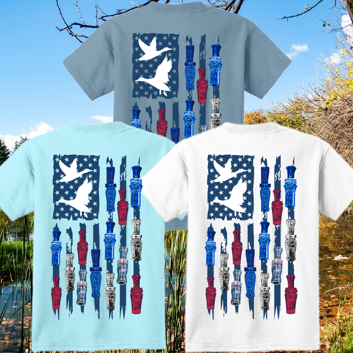 Great Lakes Boys - USA Duck Call Flag Beach Wash Tee (Youth & Adult)