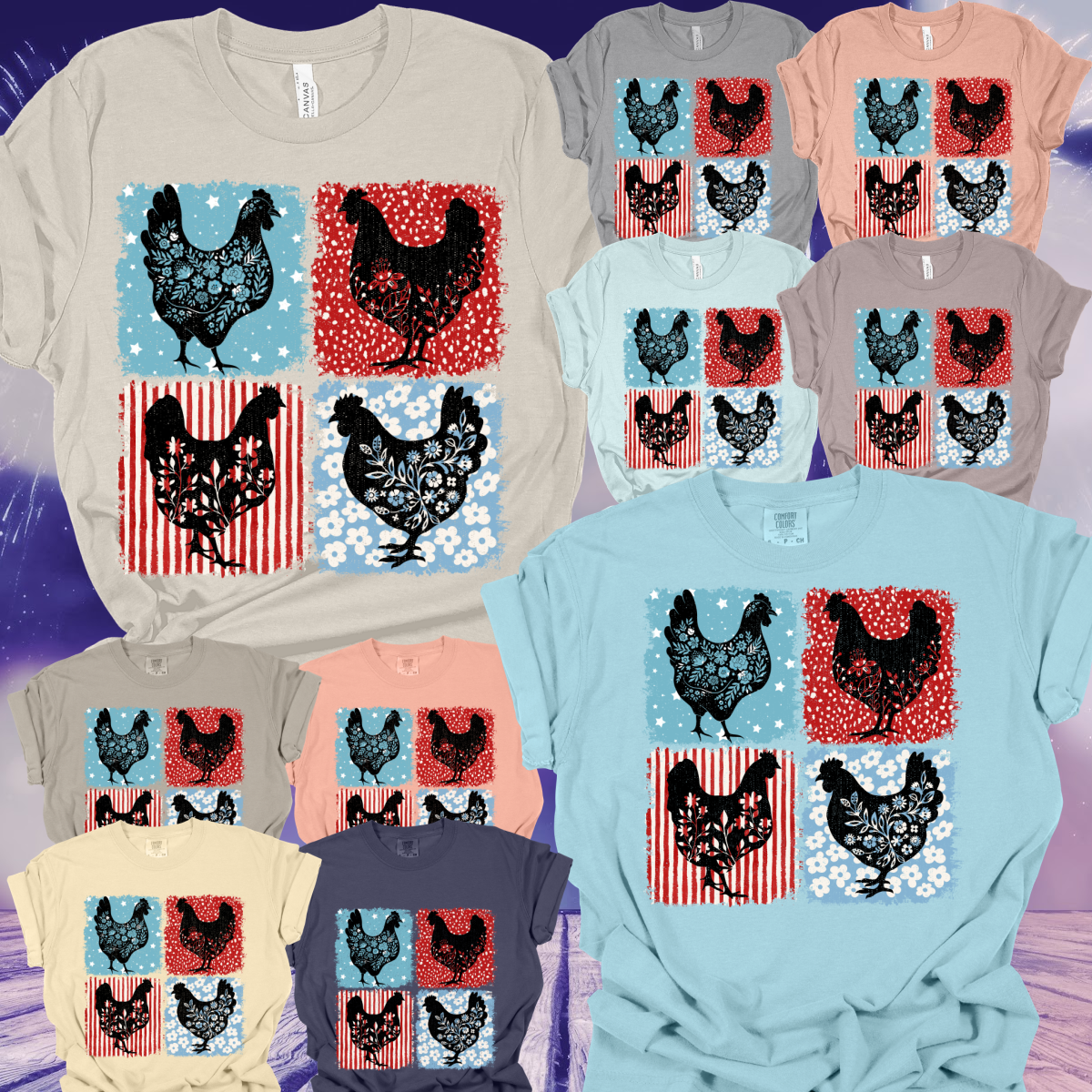 Red White & Blue Chickens Tee