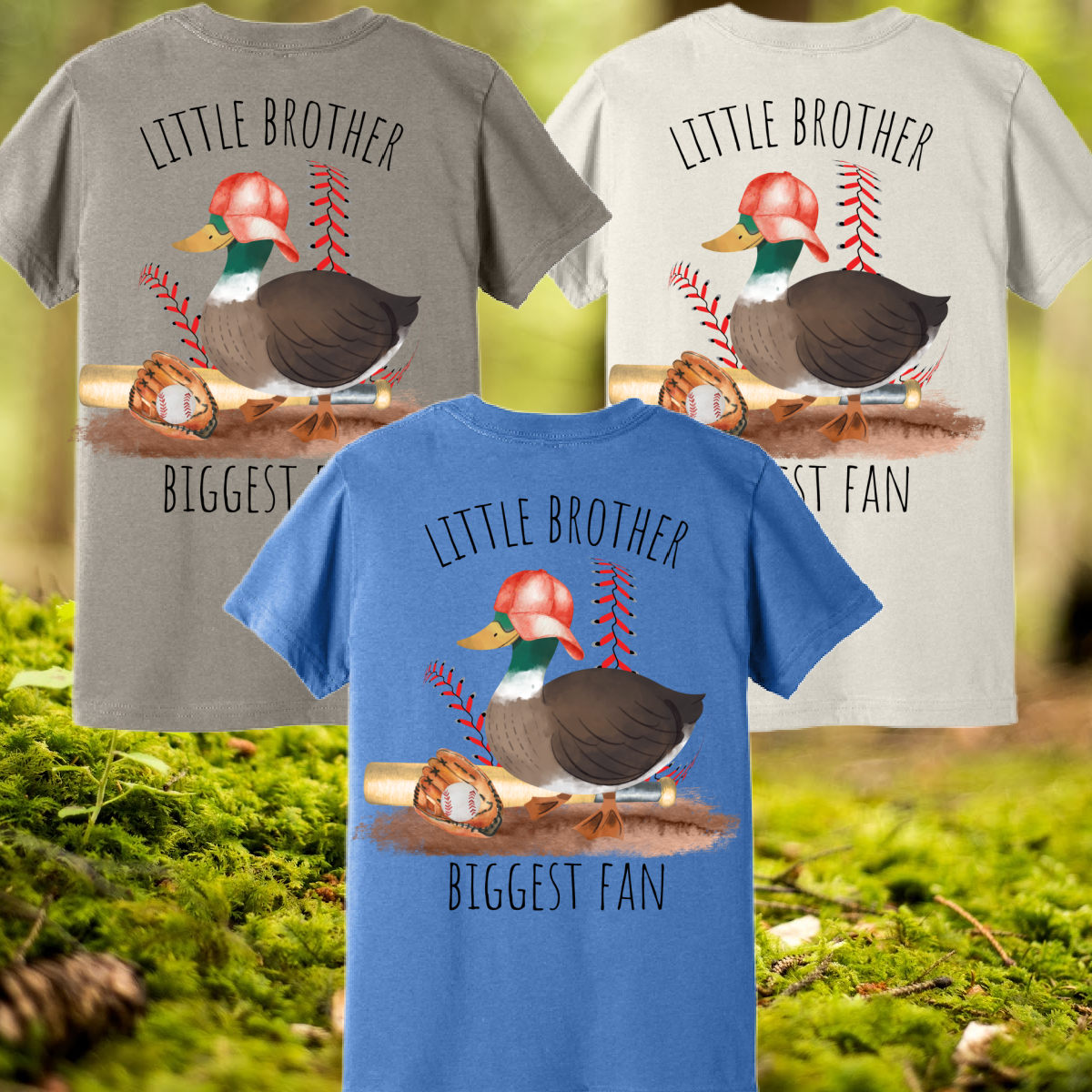 Great Lakes Boys - Little Brother Biggest Fan Baseball Duck Premium Tee (Toddler, Youth & Adult)
