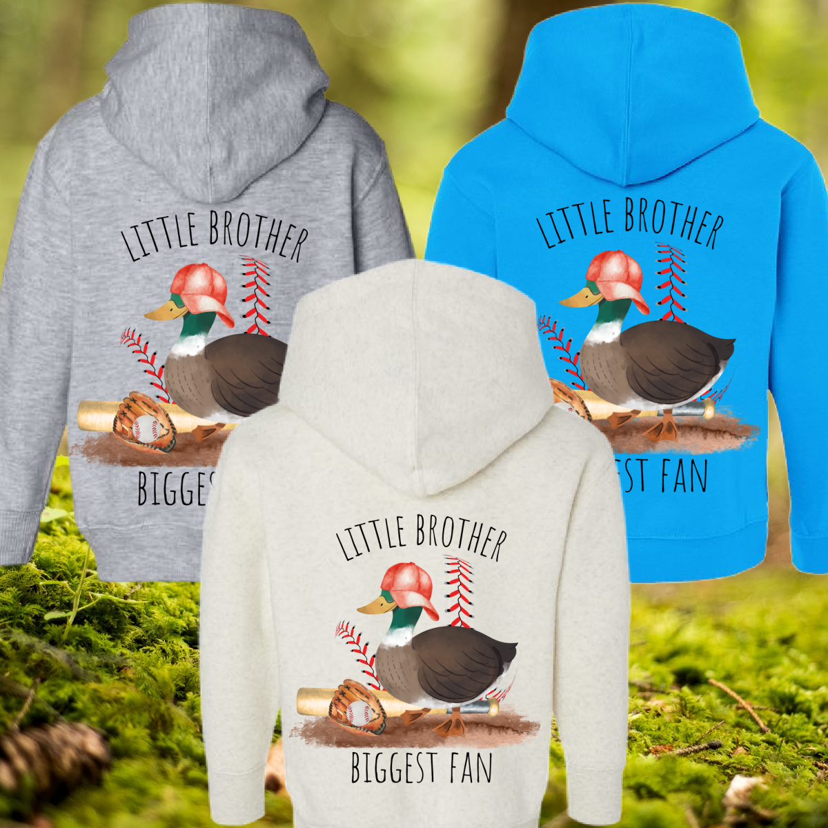 Great Lakes Boys - Little Brother Biggest Fan Baseball Duck Hooded Sweatshirt (Toddler, Youth & Adult)