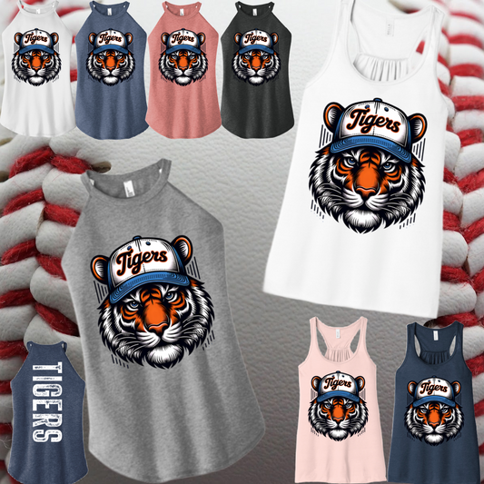 Detroit Baseball -Tiger Wearing Baseball Cap Tank
