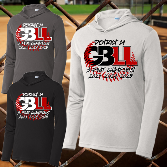 Greater Bay Little League - 2025 11U District Champs 3-PEAT Long Sleeve Hooded Performance Tee (Youth & Adult)