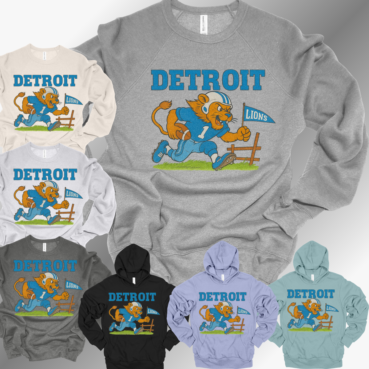 Detroit Football - Vintage Mascot with Flag Premium Sweatshirt