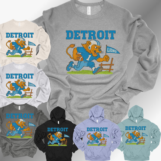 Detroit Football - Vintage Mascot with Flag Premium Sweatshirt