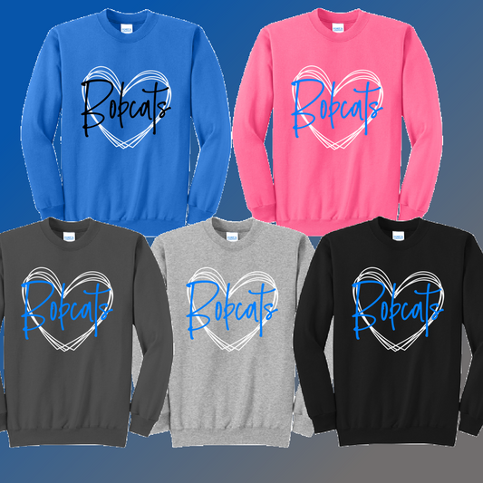 McAlear Sawden Bobcats - Heart Basic Crewneck (Youth & Adult) - MADE TO ORDER/TWO WEEKS