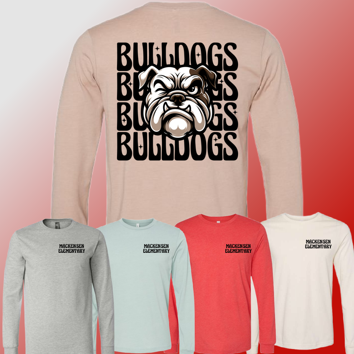 Mackensen Bulldogs - Winking Bulldog Premium Long Sleeve Tee (Back Design/Adult)- MADE TO ORDER/TWO WEEKS