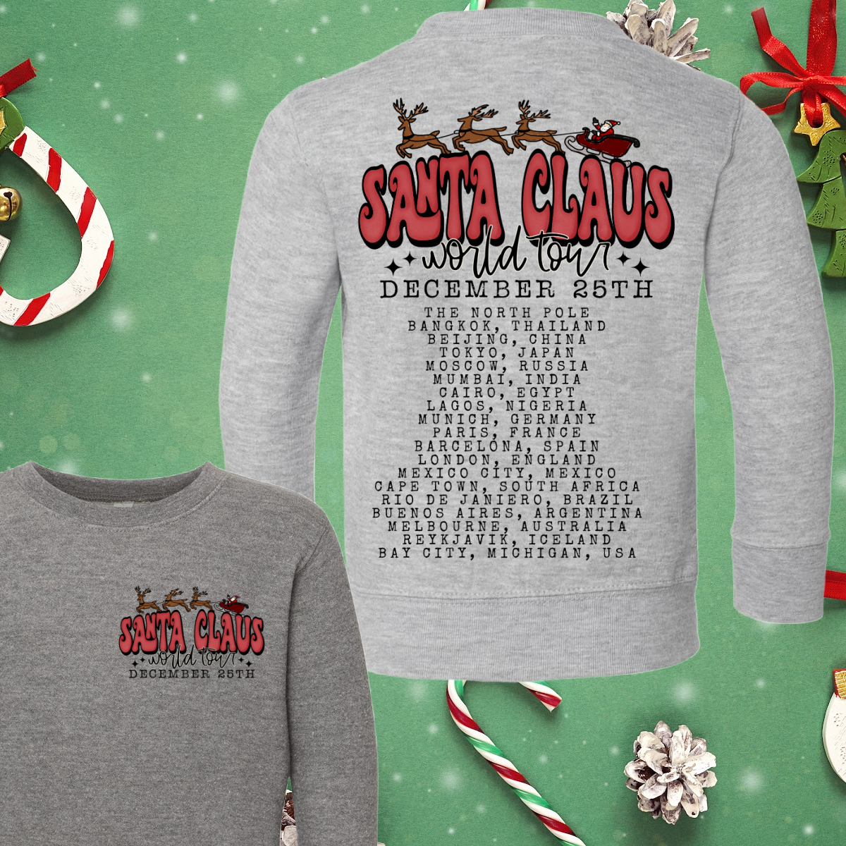 Santa World Tour (Customizable with Your City as Santa's Last Stop!) - Youth Sizes