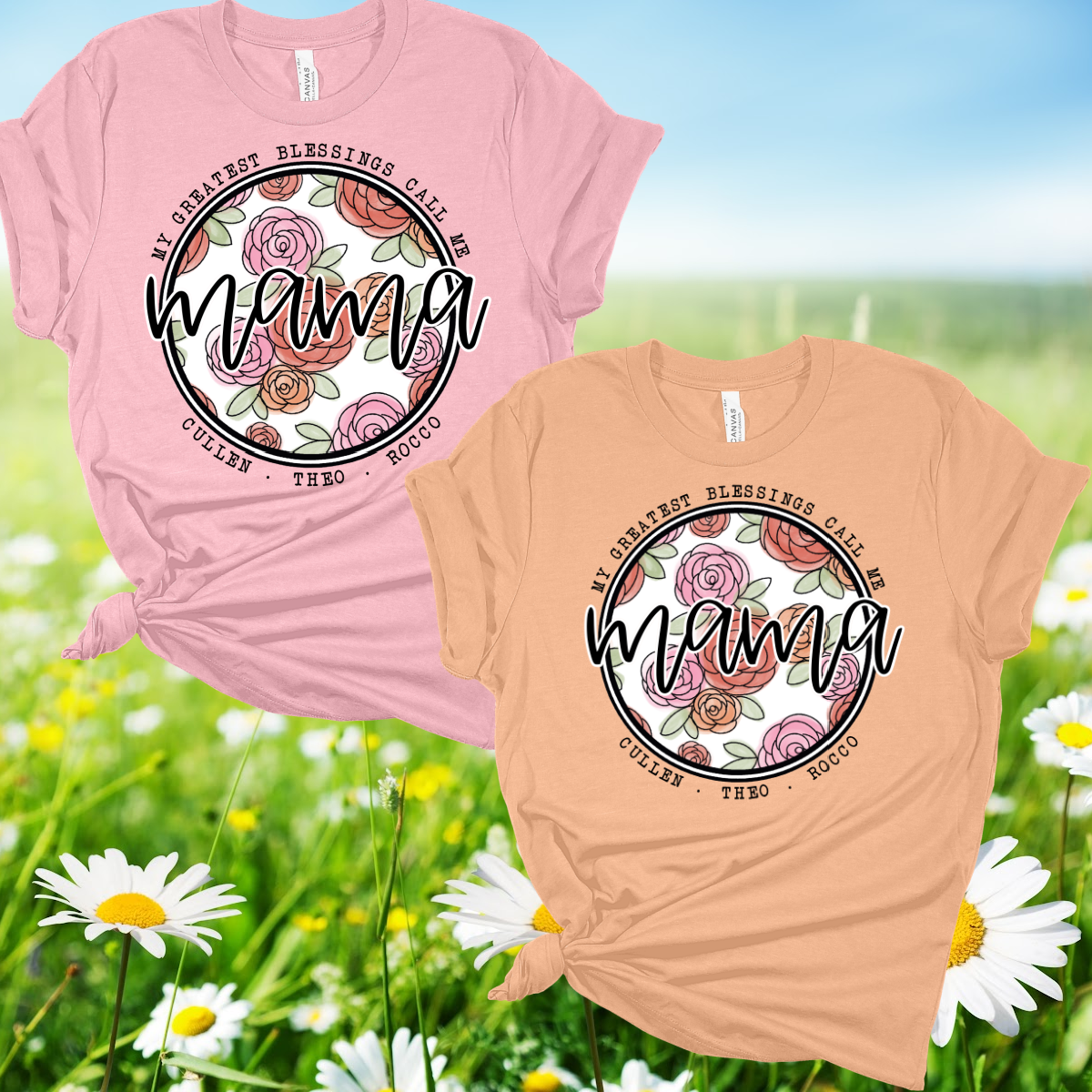 Watercolor Floral Circle (Mother's Day) - Customize with ANY name & kids names