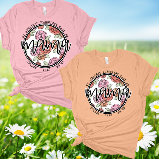 Watercolor Floral Circle (Mother's Day) - Customize with ANY name & kids names